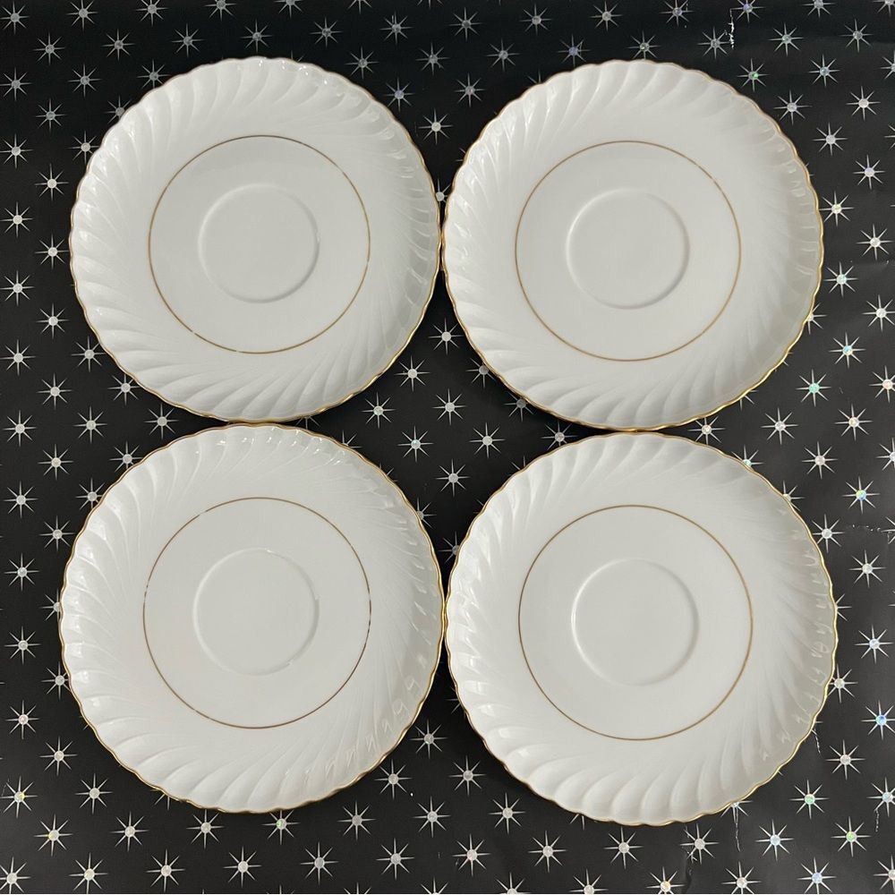 Royal Tettau Germany Set Of 4 Porcelain White With Gold Trim Saucers Only